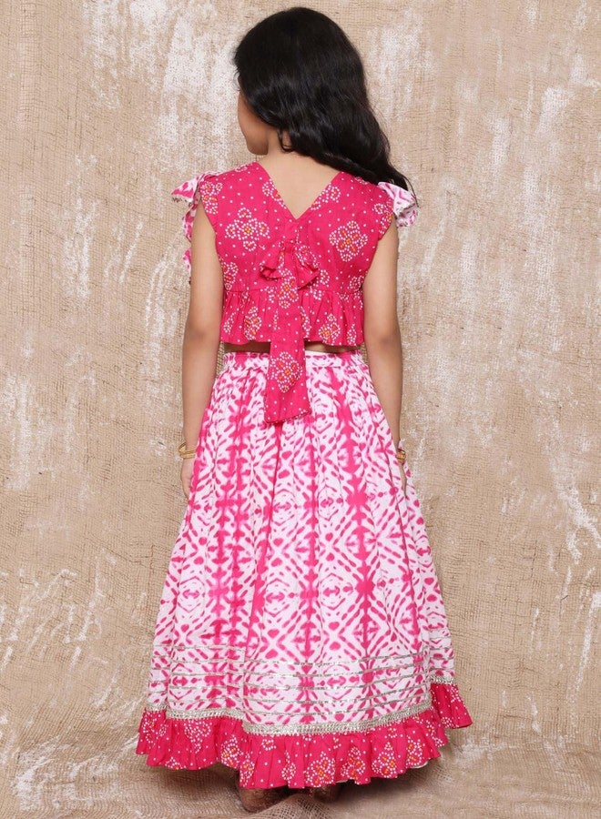 AJ DEZINES Kids Ethnic Wear Cotton Bandhani Print Sleeveless Lehenga Choli Set For Girls (Twister-G-LH02-PINK-16) - Image 4
