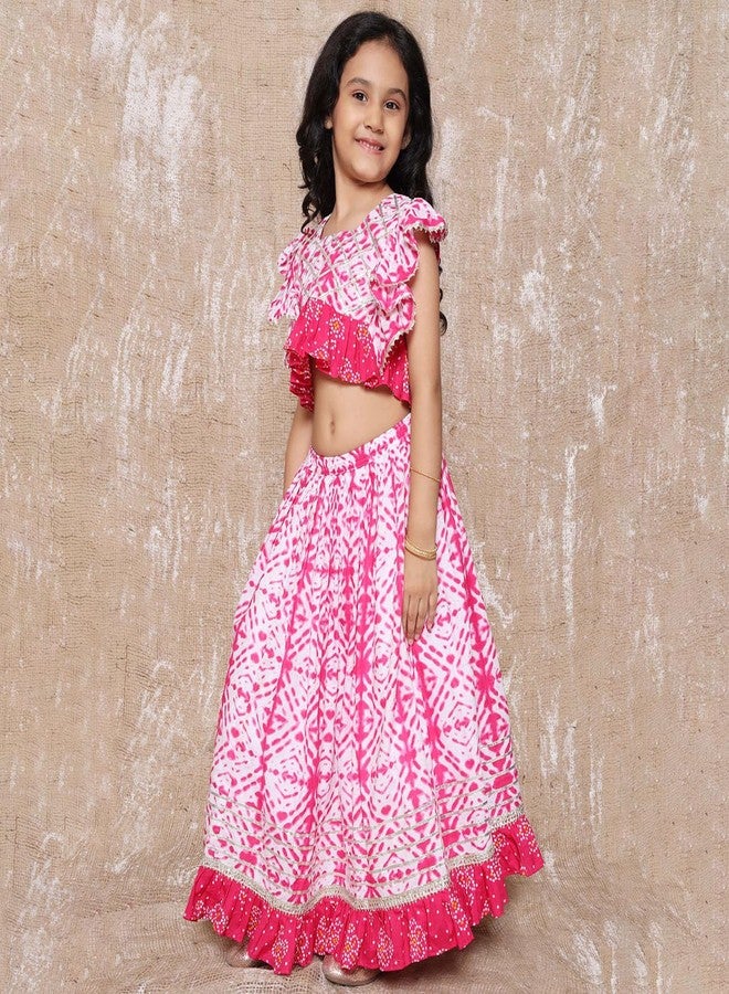 AJ DEZINES Kids Ethnic Wear Cotton Bandhani Print Sleeveless Lehenga Choli Set For Girls (Twister-G-LH02-PINK-16) - Image 5