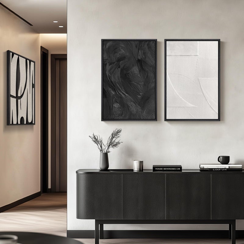 Cuspin Framed Black and White Abstract Wall Art, 3 Piece Modern Canvas Prints Paintings Art for Walls, Minimalist Black White Abstract Pictures for Living Room Bedroom Dining Room Office Wall Decor 16x24 In - Image 4