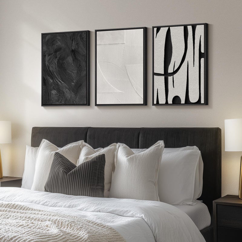 Cuspin Framed Black and White Abstract Wall Art, 3 Piece Modern Canvas Prints Paintings Art for Walls, Minimalist Black White Abstract Pictures for Living Room Bedroom Dining Room Office Wall Decor 16x24 In - Image 2