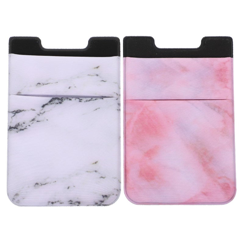 Adhesive Phone Back Wallet Card Holder 58x88mm White Crimson Marble Pattern - Image 2