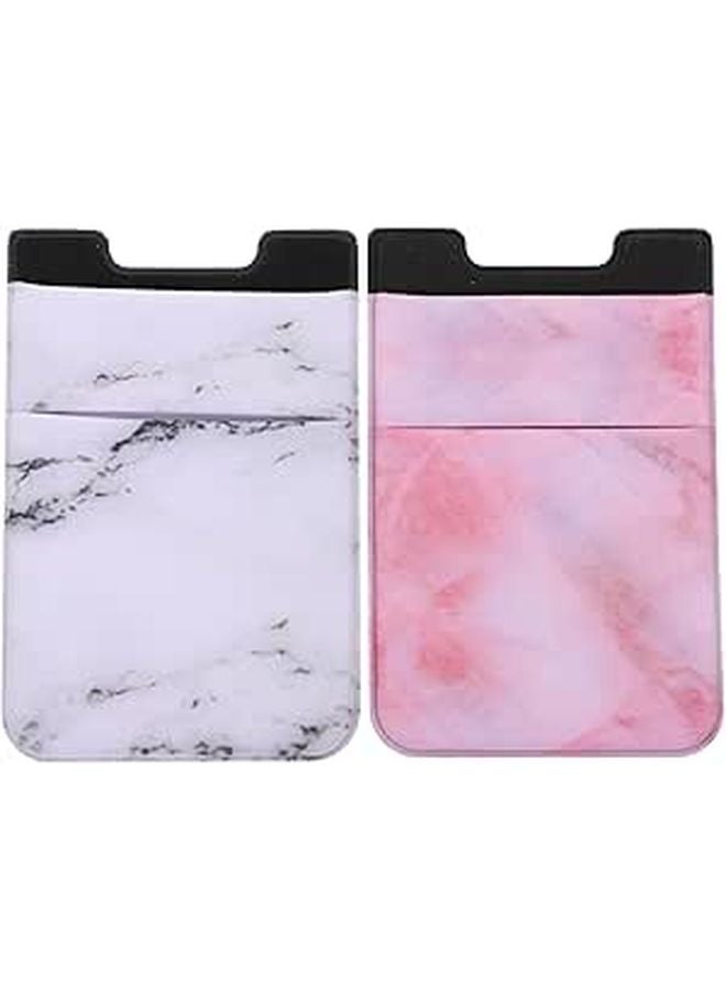 Adhesive Phone Back Wallet Card Holder 58x88mm White Crimson Marble Pattern - Image 1