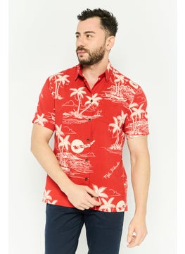 QUIKSILVER Men Regular Fit Allover Print Short Sleeve Casual Shirt, Red  - Image 1
