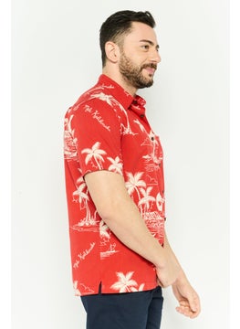 QUIKSILVER Men Regular Fit Allover Print Short Sleeve Casual Shirt, Red  - Image 3