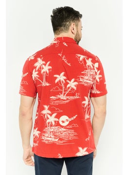 QUIKSILVER Men Regular Fit Allover Print Short Sleeve Casual Shirt, Red  - Image 4