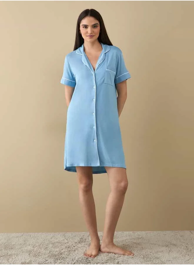 FAV Sleep Shirt with Short Sleeves and Button Placket