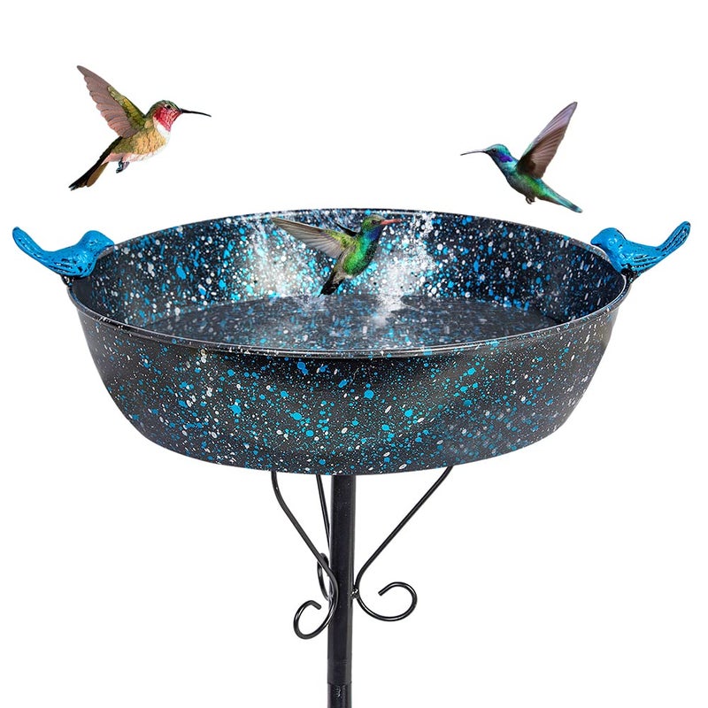 VEWOSTAR Outdoor Garden Bird Bath, Metal Birdbath with Stable Stakes Bird Feeders for Outdoor Yard Lawn Patio (3" Deep*35" Height) - Image 1