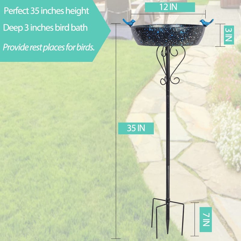 VEWOSTAR Outdoor Garden Bird Bath, Metal Birdbath with Stable Stakes Bird Feeders for Outdoor Yard Lawn Patio (3" Deep*35" Height) - Image 4