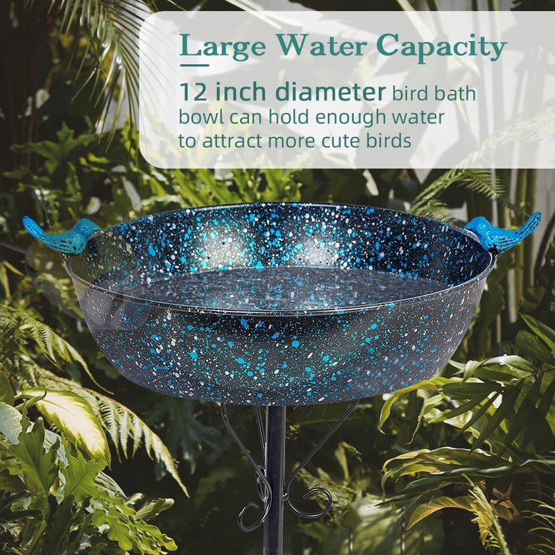 VEWOSTAR Outdoor Garden Bird Bath, Metal Birdbath with Stable Stakes Bird Feeders for Outdoor Yard Lawn Patio (3" Deep*35" Height) - Image 3