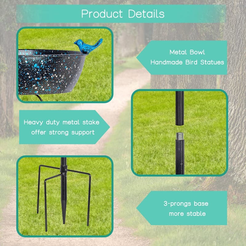VEWOSTAR Outdoor Garden Bird Bath, Metal Birdbath with Stable Stakes Bird Feeders for Outdoor Yard Lawn Patio (3" Deep*35" Height) - Image 5