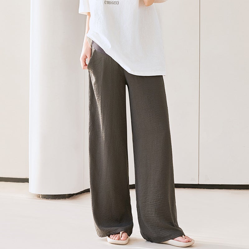 Pregnant Womens Casual Pants Exterior Wear Pregnant Womens Wide Leg Pants Spring and Summer Thin Piao Pu Spring Abdominal Pants Casual Pants Pregnant Womens Pants gray pink  - Image 5