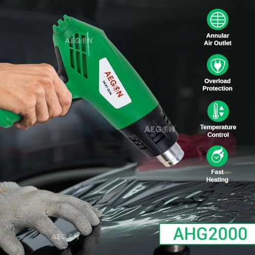 AEGON AHG-2000 2000W Professional Heat Gun with 5 Nozzles – Adjustable Temp 190°C-700°C, Dual Speed Airflow | Powerful Hot Air Gun for Shrink Wrapping, Paint Removal, Plastic Bending - Image 3
