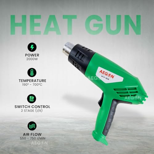 AEGON AHG-2000 2000W Professional Heat Gun with 5 Nozzles – Adjustable Temp 190°C-700°C, Dual Speed Airflow | Powerful Hot Air Gun for Shrink Wrapping, Paint Removal, Plastic Bending - Image 4