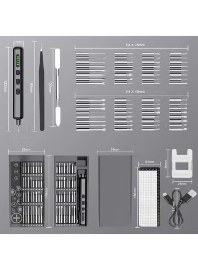 Precision Electric Screwdriver Set, 68-in-1 Rechargeable Portable Repair Tool Kit with Quick Charge, 5 Torque Settings & 4 LED Lights – Ideal for Cameras, Laptops & Watches (Gray) - Image 2