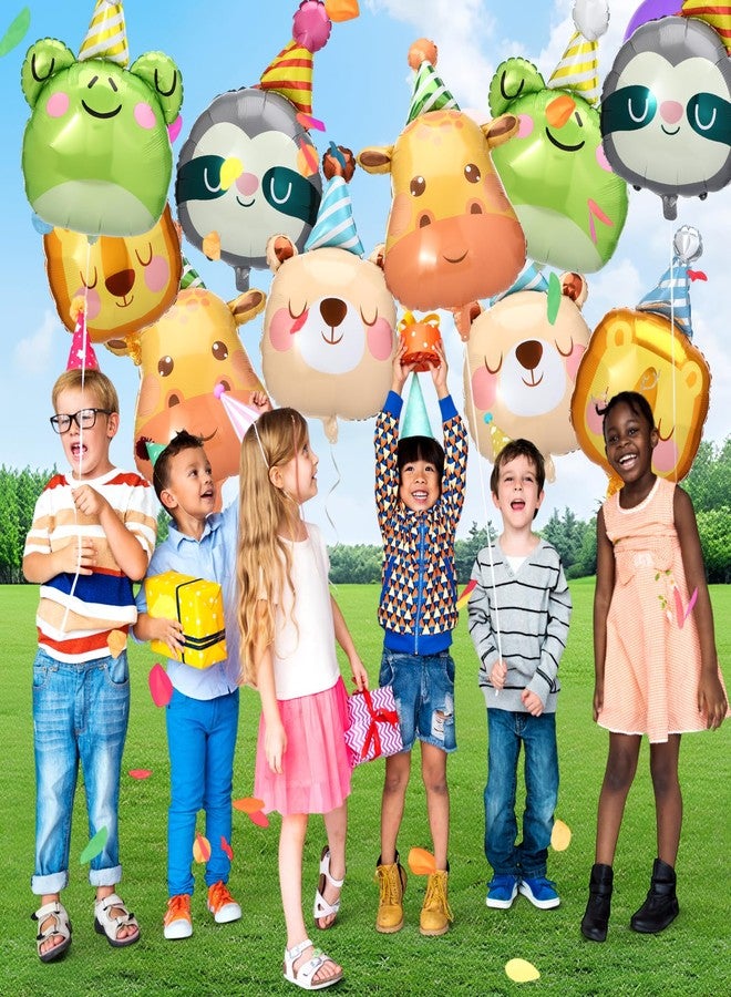 Civaner 10 Pcs Jungle Safari Animal Foil Balloons Animal Birthday Party Decor Bear Giraffe Lion Frog Sloth Aluminum Foil Balloons for Woodland Baby Shower Wedding Gender Reveal Party Supplies - Image 2