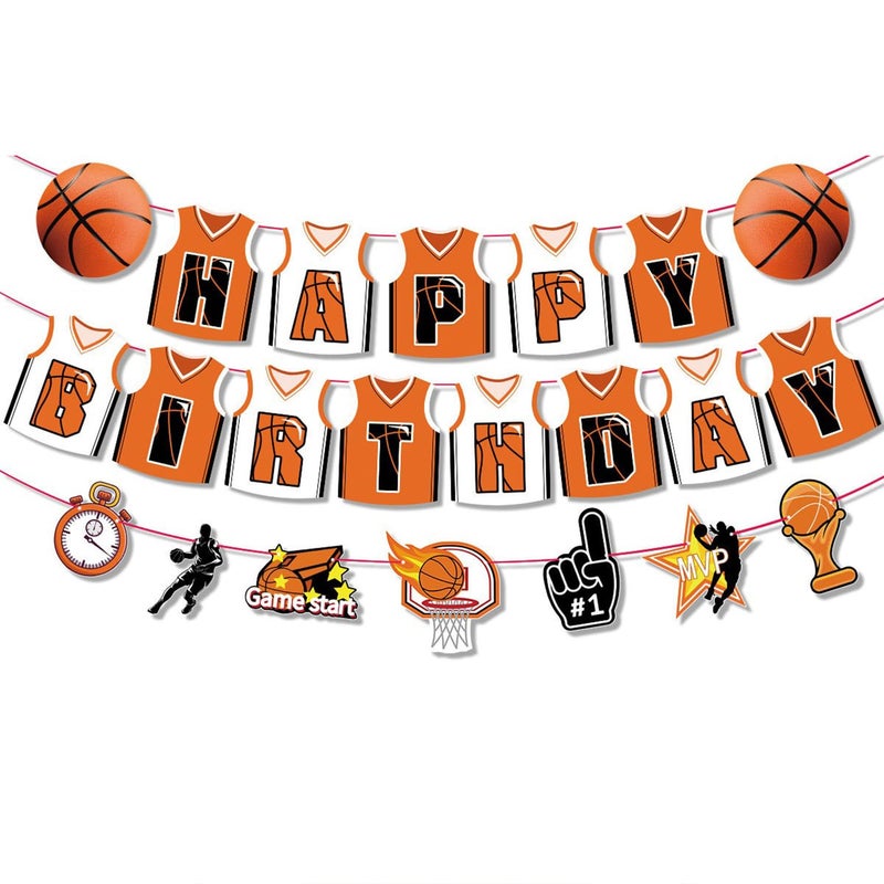 MANGO Basketball Happy Birthday Banners Basketball Birthday Party Decoration Supplies Black Orange Basketball Party Theme Banner Hanging Paper for Boys Kids Adults Basketball Birthday Party Decor - Image 2