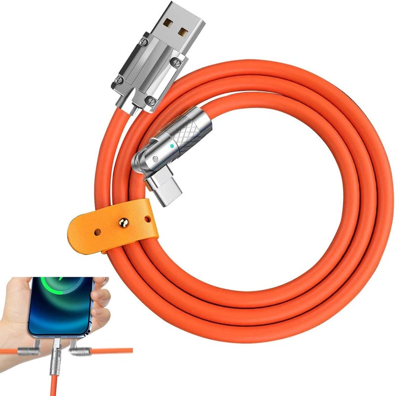 woobles 180° Rotating Fast Charge Cable, 1.8m USB Cable Charging Fast Charge Cable, Flexible Rotary Connector for Type-c, for iPhone, for Micro-USB, for Home, Office, Car (1.8m-Orange,for Type-C) 1.8m-Orange for Type-C - Image 1