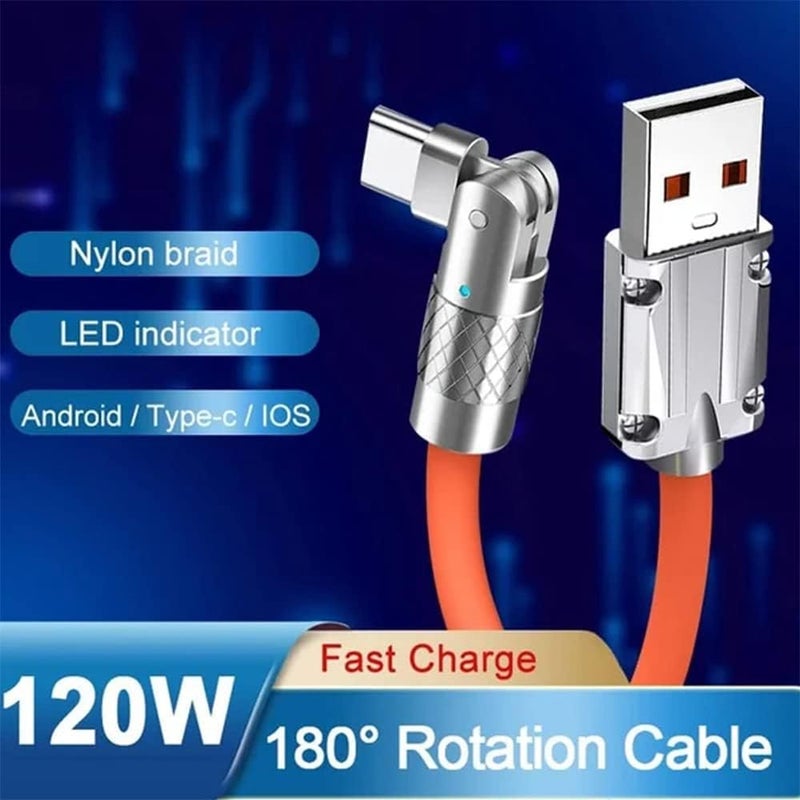 woobles 180° Rotating Fast Charge Cable, 1.8m USB Cable Charging Fast Charge Cable, Flexible Rotary Connector for Type-c, for iPhone, for Micro-USB, for Home, Office, Car (1.8m-Orange,for Type-C) 1.8m-Orange for Type-C - Image 5