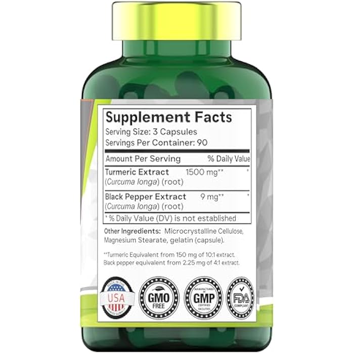 tnvitamins Turmeric Curcumin Capsules with Black Pepper | 1500 MG - 270 Capsules | Bulk Size - 3 Month Supply! | Golden Turmeric Curcumin Supplement with Black Pepper | Non-GMO | Produced in The USA - Image 2