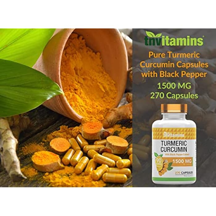 tnvitamins Turmeric Curcumin Capsules with Black Pepper | 1500 MG - 270 Capsules | Bulk Size - 3 Month Supply! | Golden Turmeric Curcumin Supplement with Black Pepper | Non-GMO | Produced in The USA - Image 3