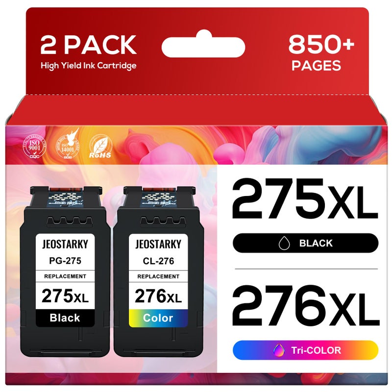 Jeostarky PG-275XL CL-276XL بديل لخراطيش الحبر Canon 275 و 276 لحبر Canon 275 و 276 275XL 276XL حزمة مجموعة متوافقة لطابعة Canon PIXMA TS3722 TR4720 TR4700 TR4722 TS3522 TS3500 TS3720 - Image 1