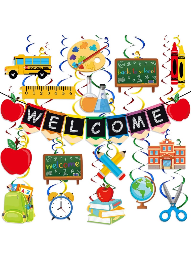 Back to School Decorations, Welcome Banner, Pack of 24 Back to School Hanging Swirls, Welcome to Kindergarten Classroom Teacher Office Decorations