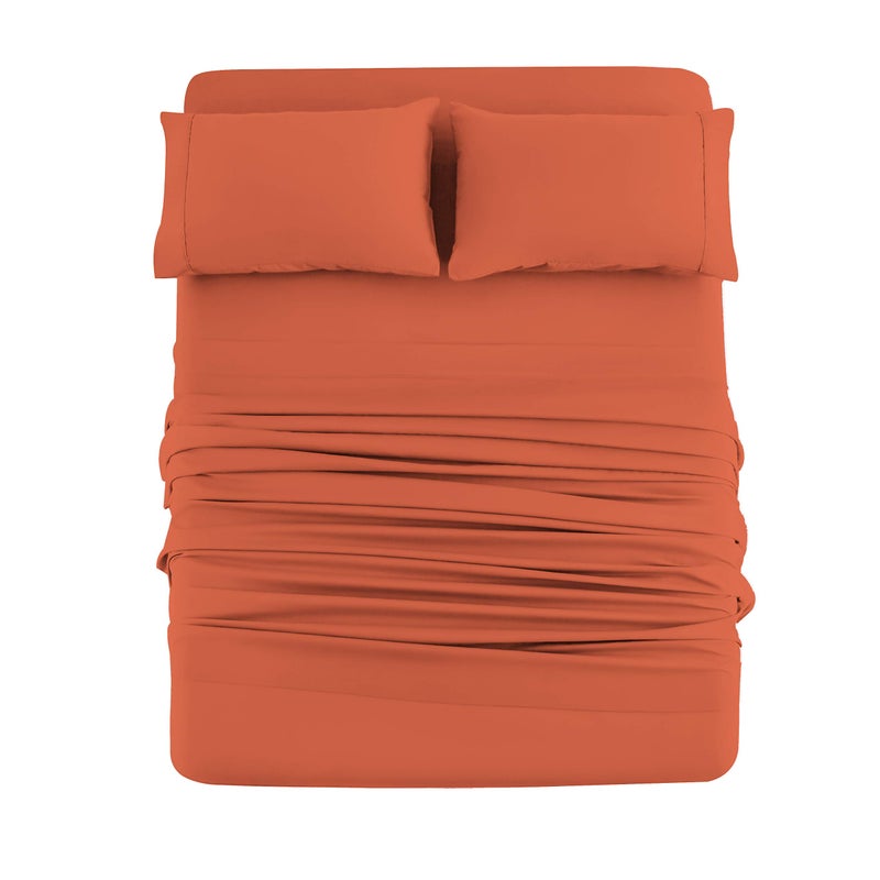 Mohap Bed Sheet Set 4 Pieces Double Brushed Microfiber 1800  Breathable Cooling Luxury Soft Bedding  Full Persimmon