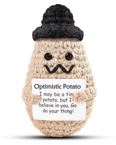 DAFURIET Funny Potato Crochet Gift 37in Handmade Kintted Wool Doll with Emotional Support Card Cute Cheer Up Gifts for Friends Dad Birthday Party Desktop DecorsHandsome Potato - Image 1