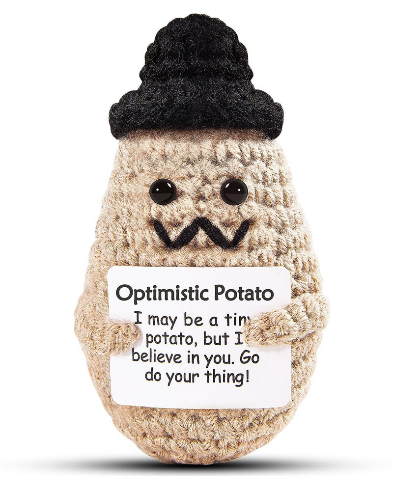 DAFURIET Funny Potato Crochet Gift 37in Handmade Kintted Wool Doll with Emotional Support Card Cute Cheer Up Gifts for Friends Dad Birthday Party Desktop DecorsHandsome Potato - Image 2