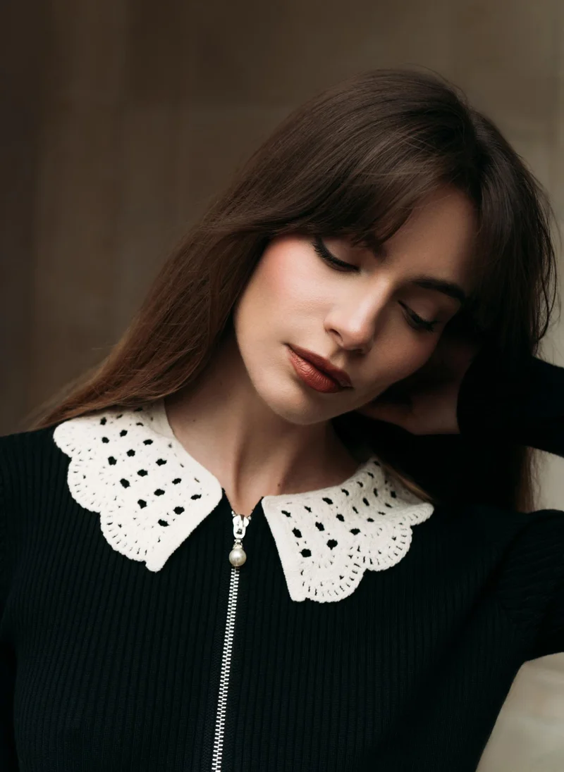 Lichi Rib-knit jersey mini dress with knitted collar