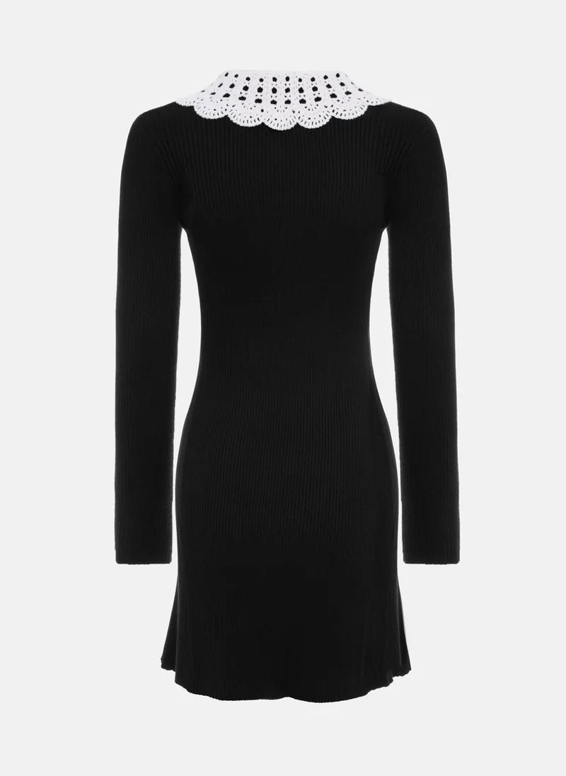Lichi Rib-knit jersey mini dress with knitted collar