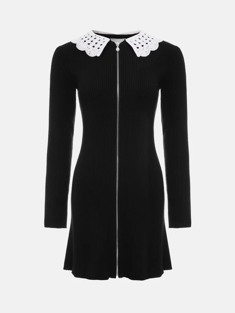 Lichi Rib-knit jersey mini dress with knitted collar