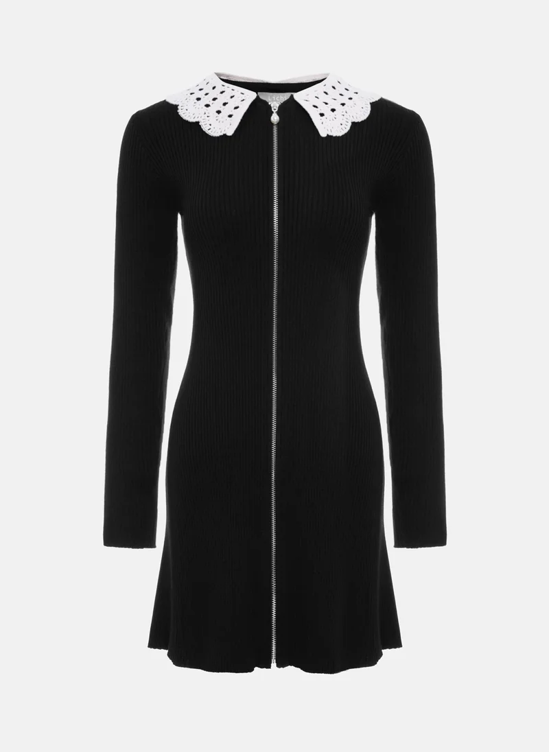 Lichi  Rib-knit jersey mini dress with knitted collar for Women | Best Price UAE