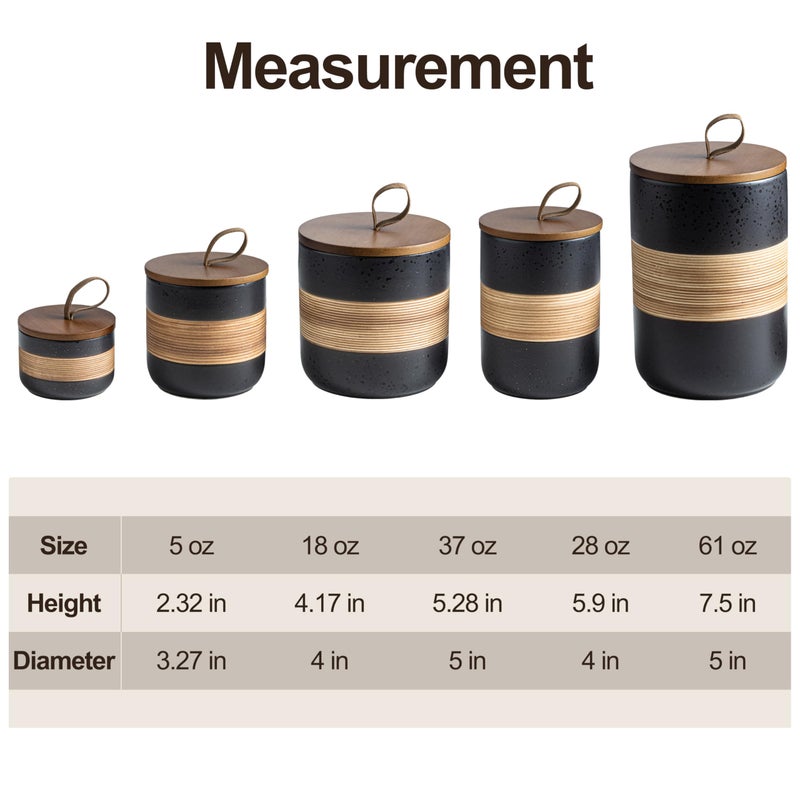 Miamolo Small Ceramic Jar with Lid, Coffee Container Kitchen Food Storage Jars for Spice Sugar Tea Bag Matcha Container Airtight, Stacairtightkable Decorative Jars for Countertop, Black & 5 fl.oz - Image 2