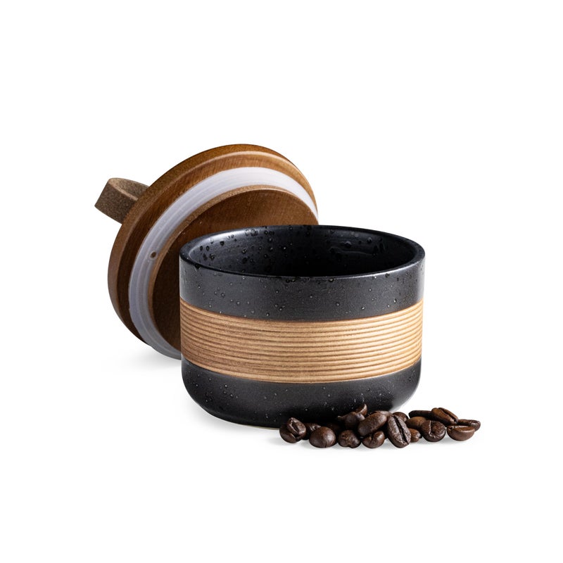 Miamolo Small Ceramic Jar with Lid, Coffee Container Kitchen Food Storage Jars for Spice Sugar Tea Bag Matcha Container Airtight, Stacairtightkable Decorative Jars for Countertop, Black & 5 fl.oz - Image 1