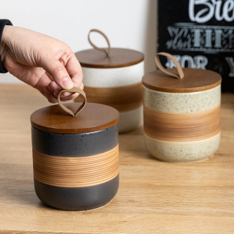 Miamolo Small Ceramic Jar with Lid, Coffee Container Kitchen Food Storage Jars for Spice Sugar Tea Bag Matcha Container Airtight, Stacairtightkable Decorative Jars for Countertop, Black & 5 fl.oz - Image 5
