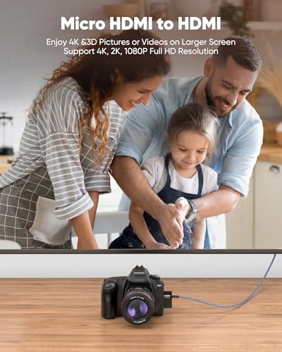 Highwings 4K Micro HDMI to HDMI Cable 10 FT, 4K@60Hz, Micro HDMI Cord HDR Compatible for DSLR Camera, Raspberry Pi, GoPro Hero to TV, Laptop, Computer, Monitor, for Video, Audio, Image, Streaming - Image 2
