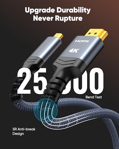 Highwings 4K Micro HDMI to HDMI Cable 10 FT, 4K@60Hz, Micro HDMI Cord HDR Compatible for DSLR Camera, Raspberry Pi, GoPro Hero to TV, Laptop, Computer, Monitor, for Video, Audio, Image, Streaming - Image 5