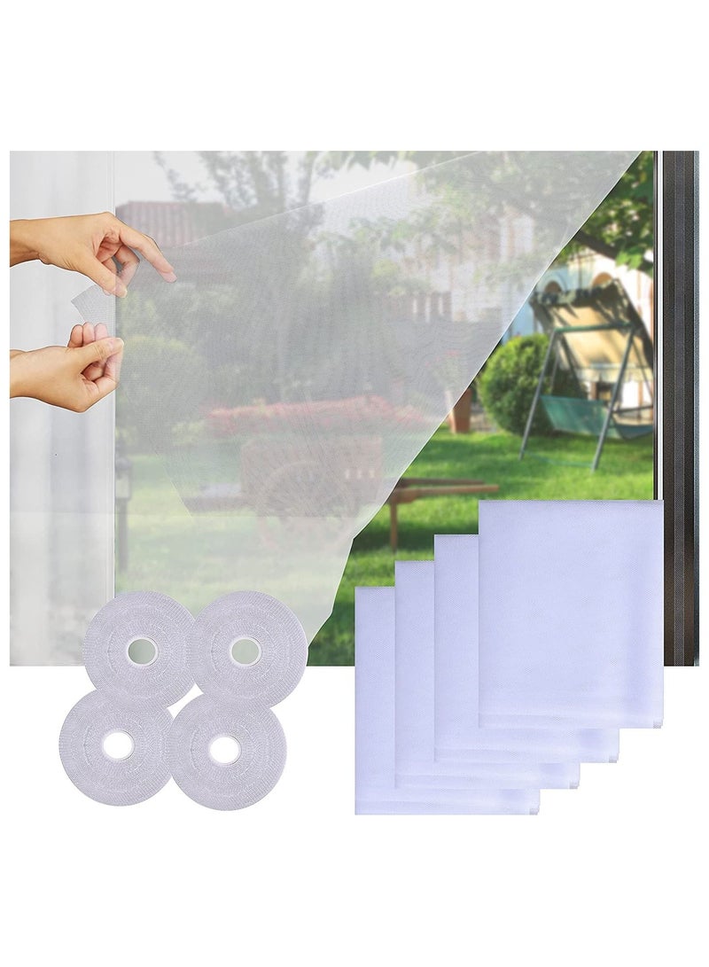 4 Packs Fly Screen Nets for Window DIY Self-Adhesive Mesh with Rolls White Tapes Washable and Reusable Block Mosquitoes Flies Bugs Enter 1.3M x 1.5M - Image 1