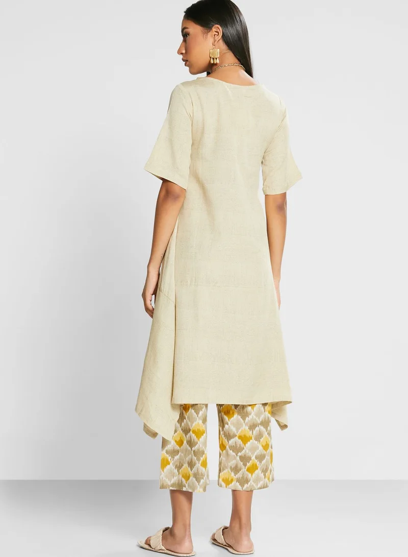 Biba Asymmetric Printed Kurti & Pants Set