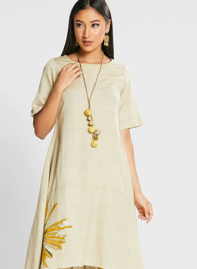 Biba Asymmetric Printed Kurti & Pants Set