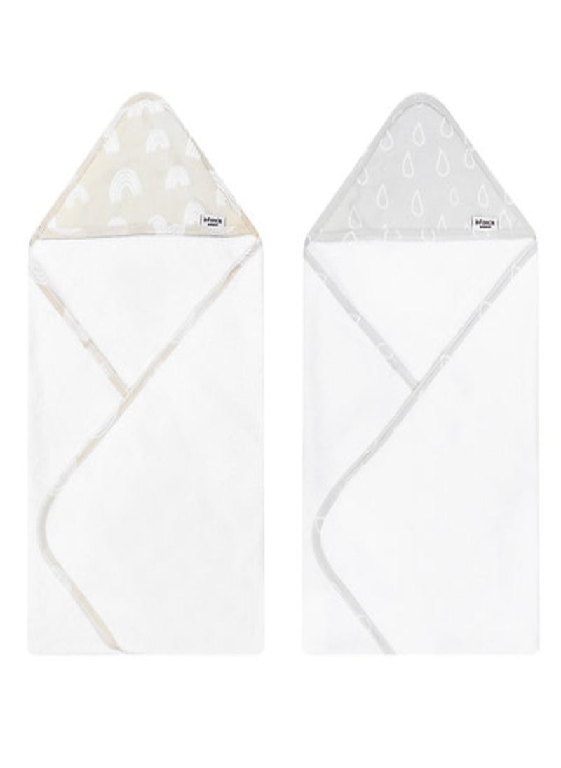 infancie - Bamboo Hooded Baby Towels (Pack of 2) – 75 cm x 75 cm, Suitable for Newborn to 4 Years, Grey/Beige - Image 1
