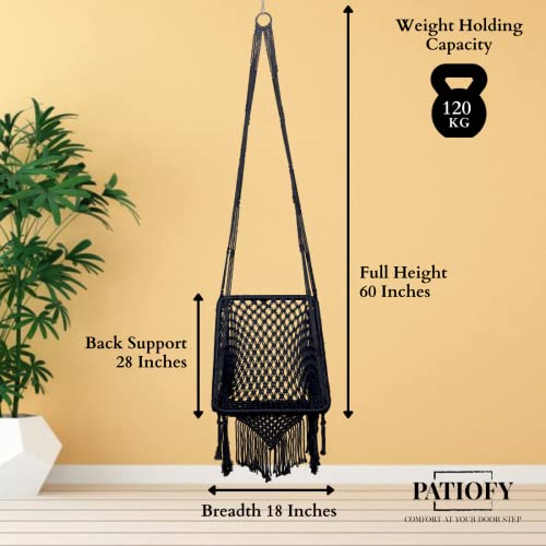 Patiofy Polyester Square Swing for Adults for Home/Swing for Balcony/Swing for Kids/Hammock Hanging Swing Chair/includes Golden Cream Square Cushion & Hanging Kit/ 150Kg Capacity-Black - Image 3