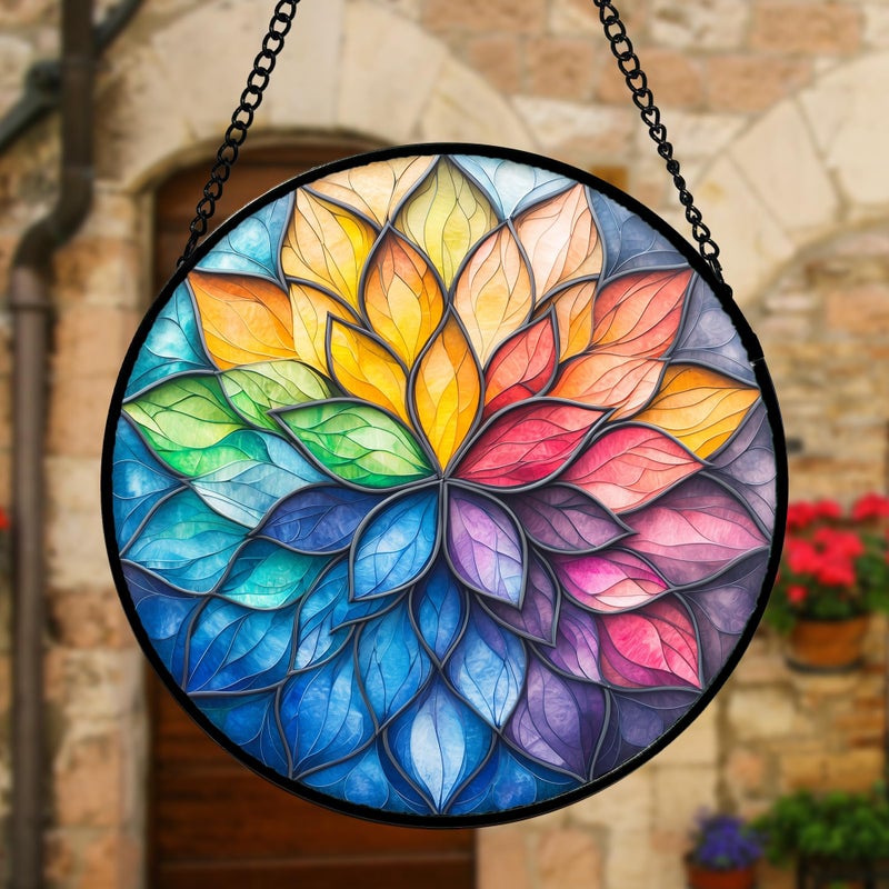 DASTOLL Stained Glass Window Hanging, Colorful Flower Petals Sun Catchers Diamond Glass Panel Hangings Suncatcher Decor for Birthday for Women, Men, Wife, Aunt, and Mom 6.3 in - Image 4