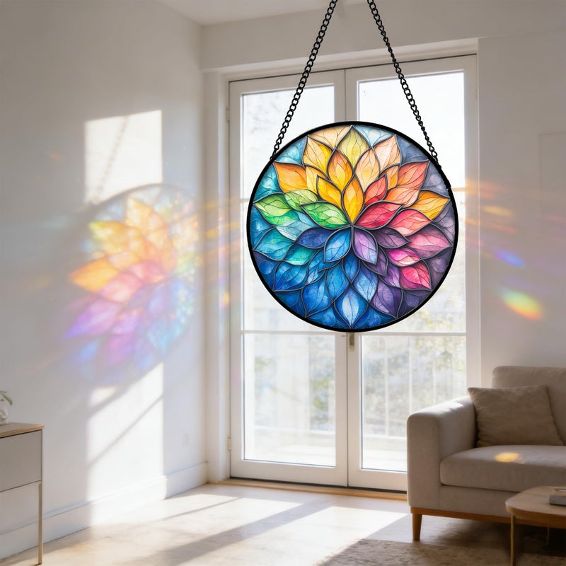 DASTOLL Stained Glass Window Hanging, Colorful Flower Petals Sun Catchers Diamond Glass Panel Hangings Suncatcher Decor for Birthday for Women, Men, Wife, Aunt, and Mom 6.3 in - Image 5