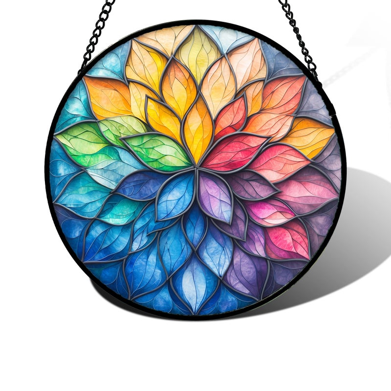 DASTOLL Stained Glass Window Hanging, Colorful Flower Petals Sun Catchers Diamond Glass Panel Hangings Suncatcher Decor for Birthday for Women, Men, Wife, Aunt, and Mom 6.3 in - Image 1