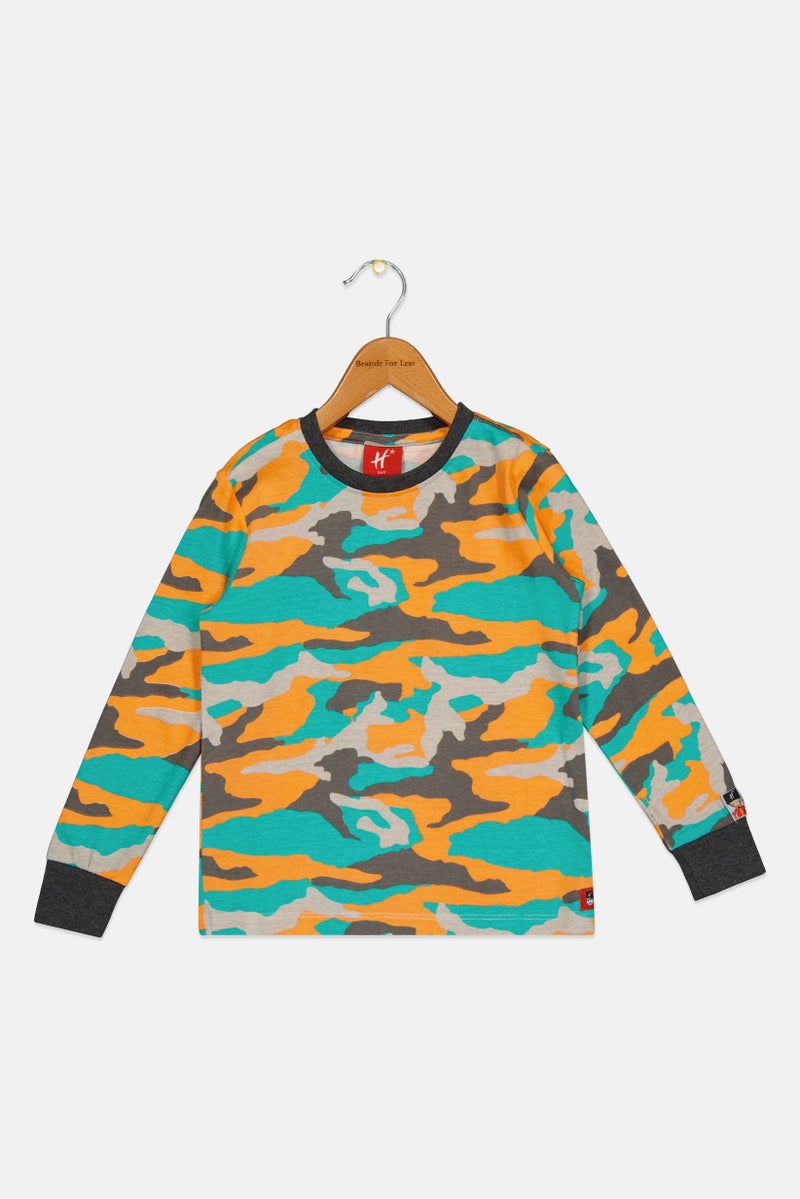 Hamleys Toddlers Boy Crew Neck Long Sleeve Camouflage T-Shirt, Multicolor - Image 3