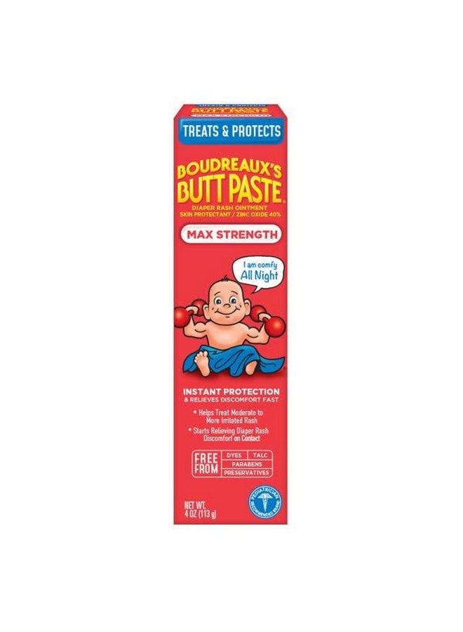بودرو بات بيست كريم Boudreaux's Butt Paste Maximum Strength لعلاج طفح الحفاضات، مرهم للأطفال، أنبوب 4 أونصة (عبوة من 3 قطع) - Image 2