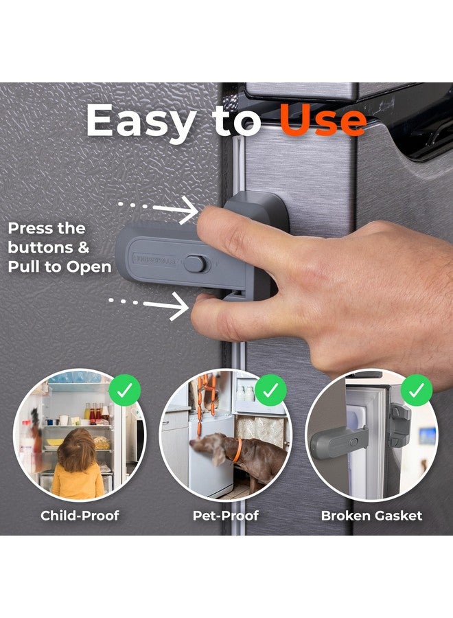 HomeBrella قفل ثلاجة مقاوم للأطفال مع لاصق - لا حاجة للأدوات - قفل ثلاجة للأطفال - مزلاج الفريزر لإبقاء الباب مغلقًا - للأطفال الصغار والقطط والكلاب. - Image 2