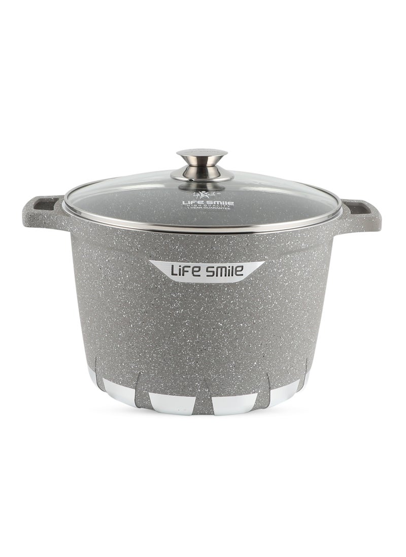 Life Smile - 24/28cm Stock Pot Granite Deep Cooking Pot With Glass Lid 100% PFOA Free, Fixed Handle Multi Layer Non-Stick Granite Coating oven safe & Scratch Resistant - Image 1
